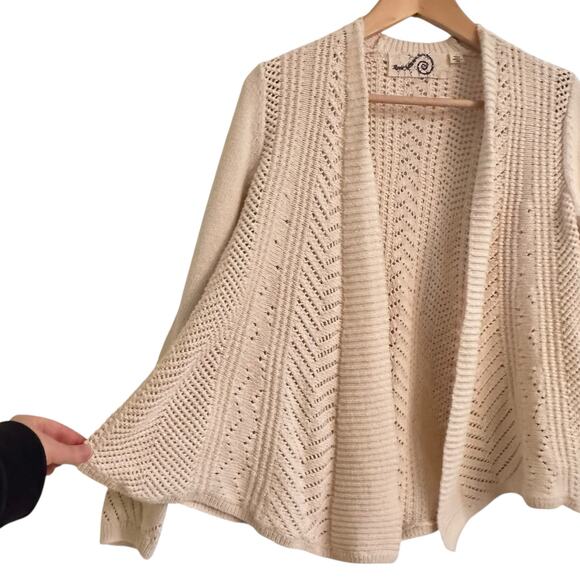 Anthroplogie Rosie Neira Pointelle Knit Off White Open  Front Cardigan Sz Small - Picture 2 of 5